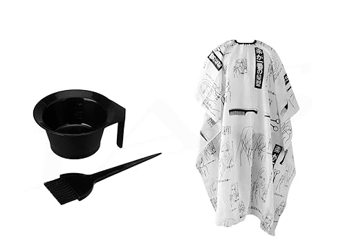 Hairdressing Gown Cape Hair Cutting Kits Hair Design Cut Salon Hairstylist Barber Cloth Wrap Protect & Hair Colour Bowl with Brush, Black Pack of 3