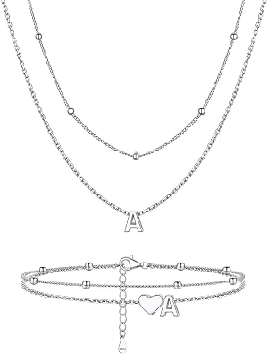 PROSILVER Sterling Silver Initial Necklace and Anklet