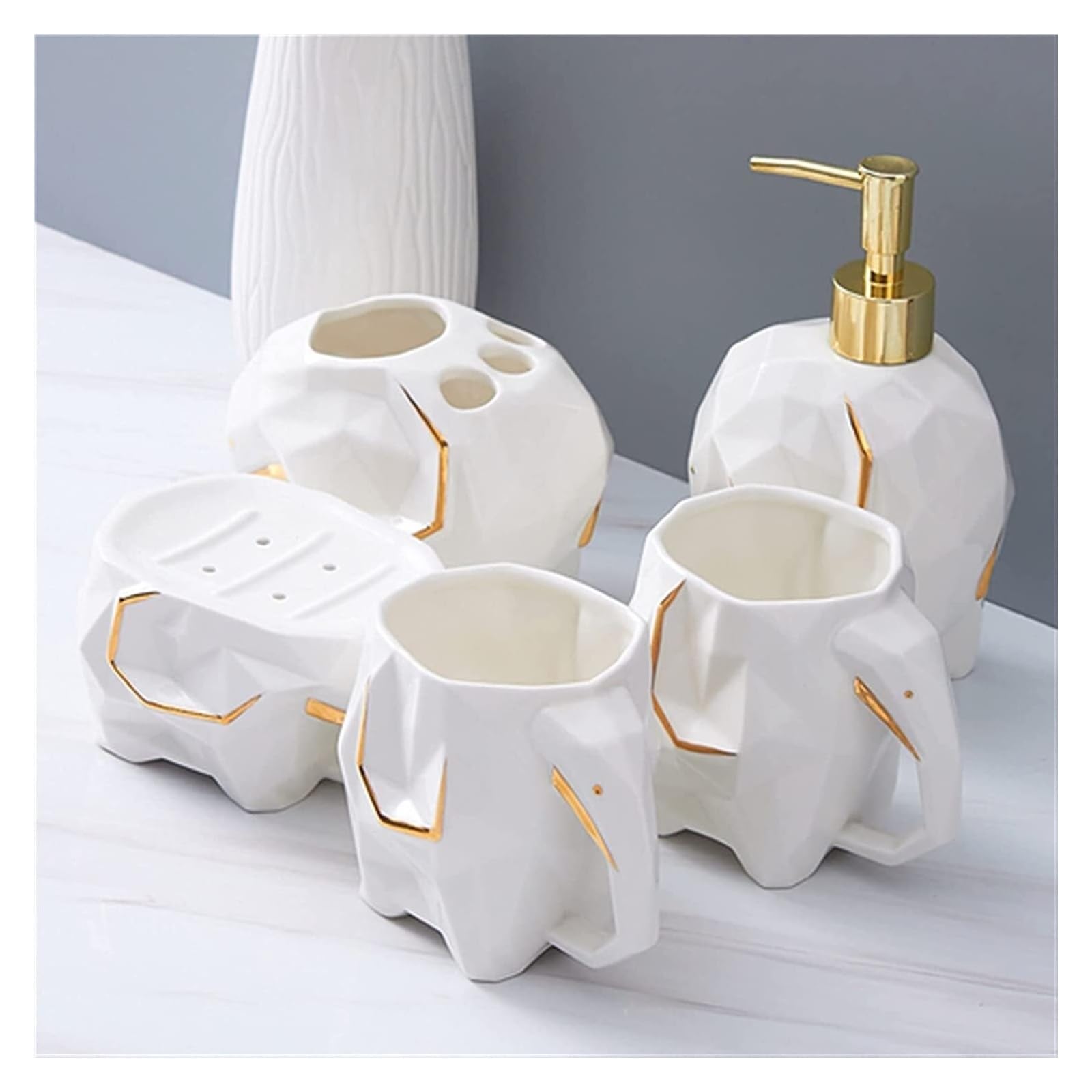 Dispenser di Sapone da banco Accessori per Il Bagno Moderni Set di 5 Dispenser di Sapone, Bottiglie di Dispenser di Sapone per Bagno in Ceramica Bianca Rosa Verde per la casa (