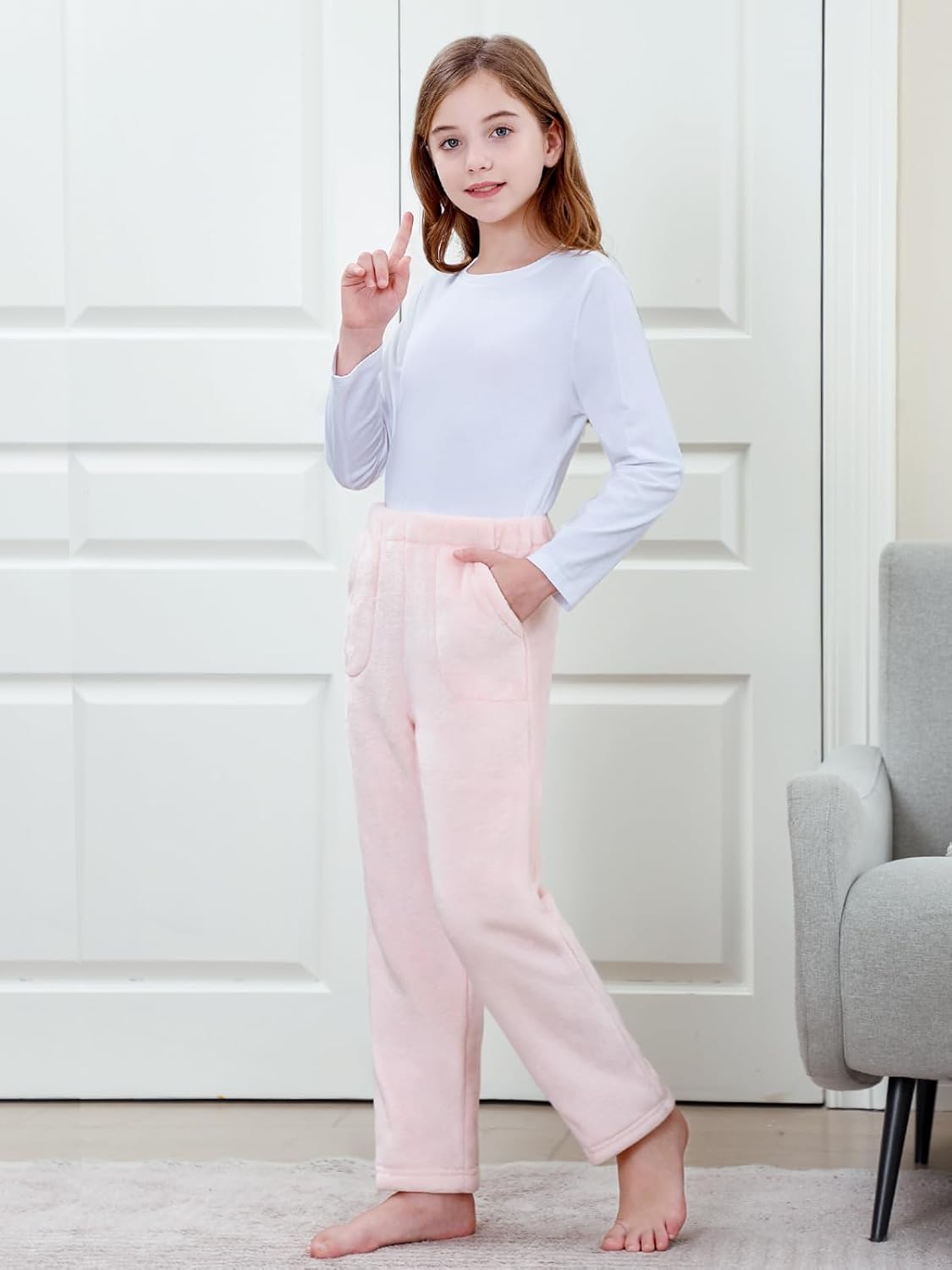 Umeyda Girls & Women Pajamas Pants Soft Fleece Fuzzy Plush Lounge PJ Bottoms with Pockets for Kids, 6Years-XL - Image 4