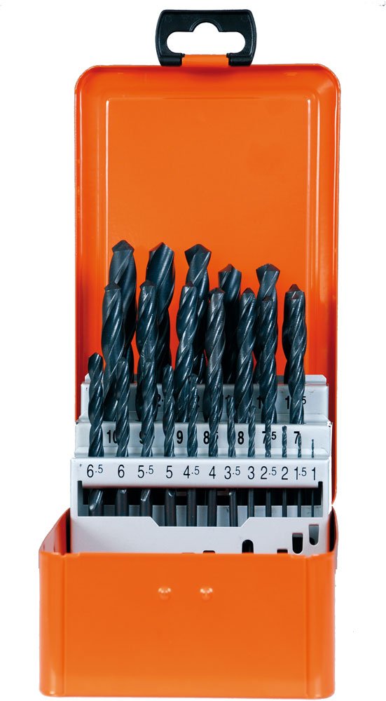 Basic 60007 - Set di porta punte per trapano HSS-R, con scatola, diametro: da 1 a 10 mm con intervalli di 0,5 mm, 25 pezzi
