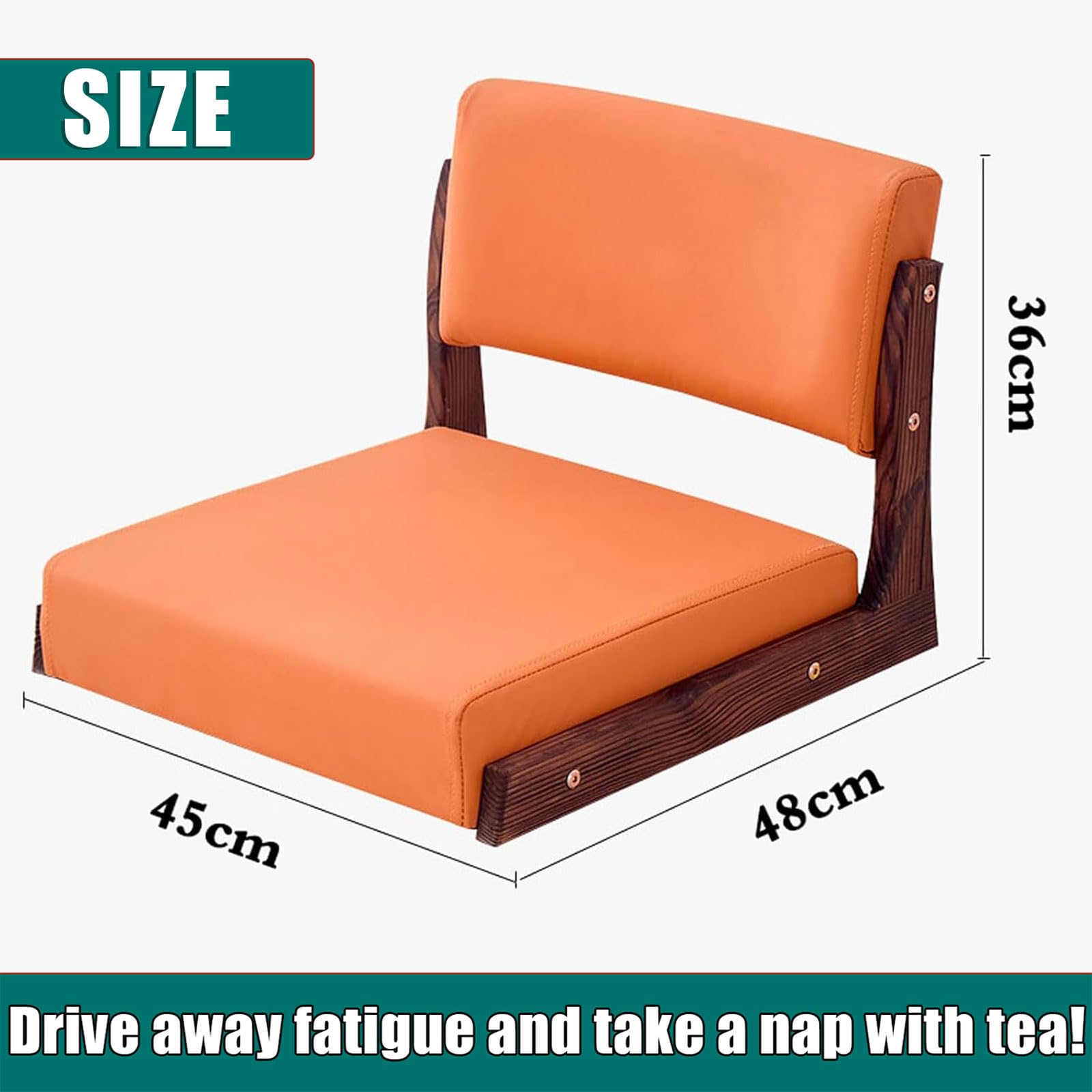 Silla de asiento de estilo japonés, silla tatami de madera sin patas con respaldo, silla japonesa sin patas, silla de respaldo perezoso con ventana de bahía para el hogar, resiste la deformación, para