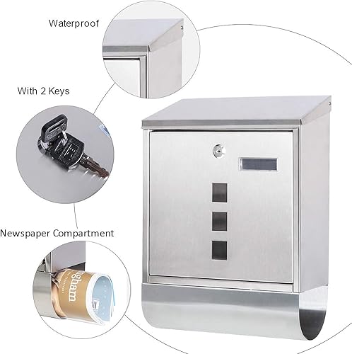 Miniatura 22 de Jssmst - Buzón con cerradura montado en vertical en la pared - Buzones con cerradura de llave de gran capacidad, 14.3 x 4.1 x 11.8 pulgadas