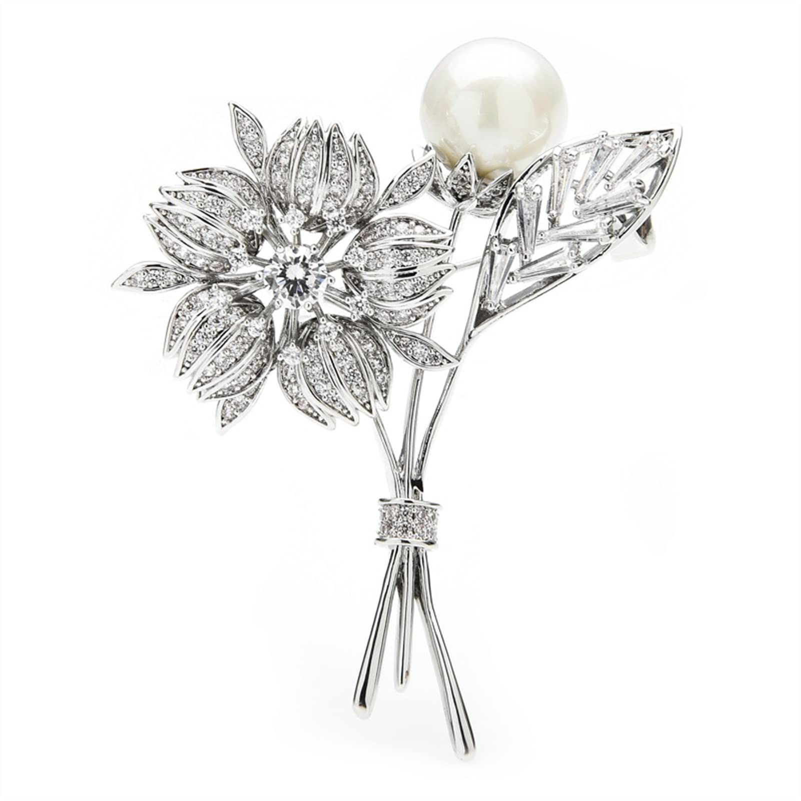 Damen-Brosche, Damenmode-Accessoires, Damen-Elegante Funkelnde Kristall-Frühlingsblumen-Brosche, Hochzeitsfeier-Brosche, blumenförmige Brosche, modische Broschen (Metallfarbe: Silber)