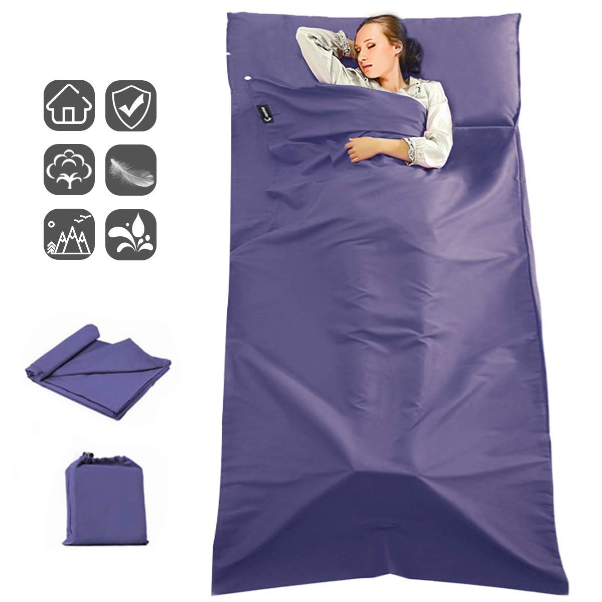 Sleeping Bag Liner Envelope Travel Sheet and Sleeping Bag Liner for Camping,Backpacking,Hiking,Hotel,Portable with Compression Sack