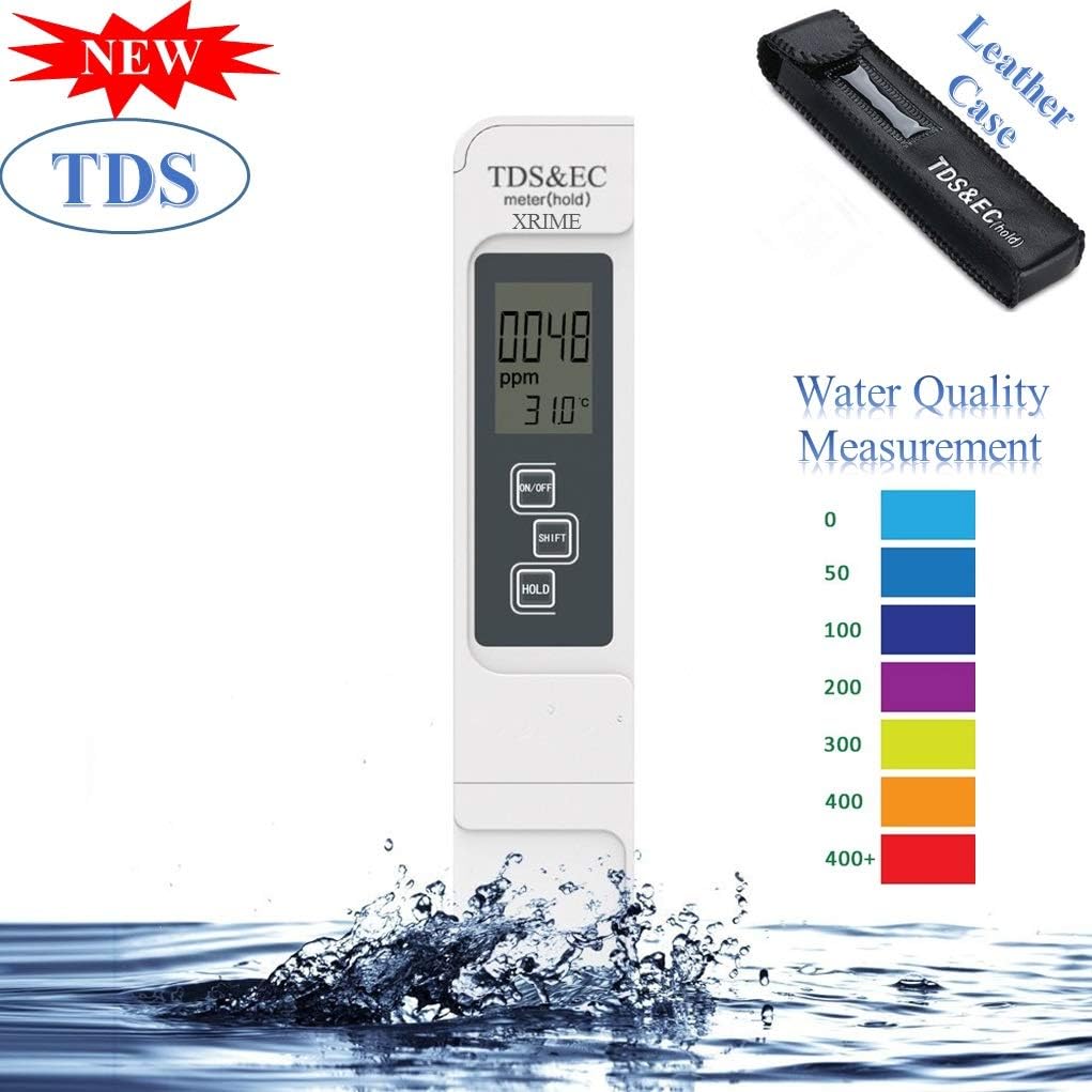 Digital TDS 3-in-1 EC&Temperature Meter Ideal Water Quality Tester,Accurate Professional Tester Kit with Leather Carrying Case,0-9999ppm,for Drink Water,Aquariums,Hydroponics,Ro System (with Battery)