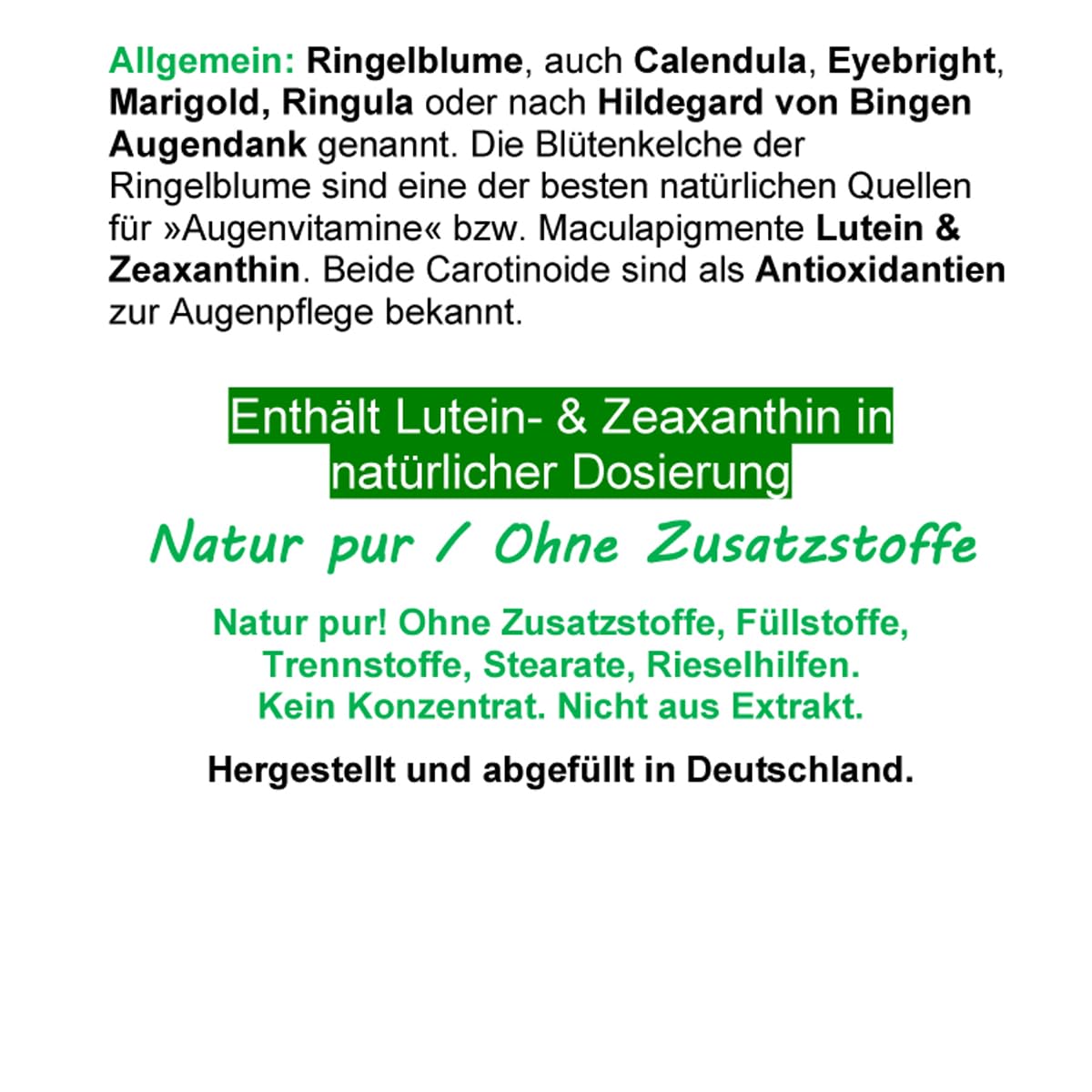 RINGELBLUME AUGEN Vitamine Lutein & Zeaxanthin Sehkraft VITAL COMPLEX + Netzhaut Maculapigmente - 1080 (3x360) Kapseln - Natur pur - OHNE ZUSATZSTOFFE. 26970-7