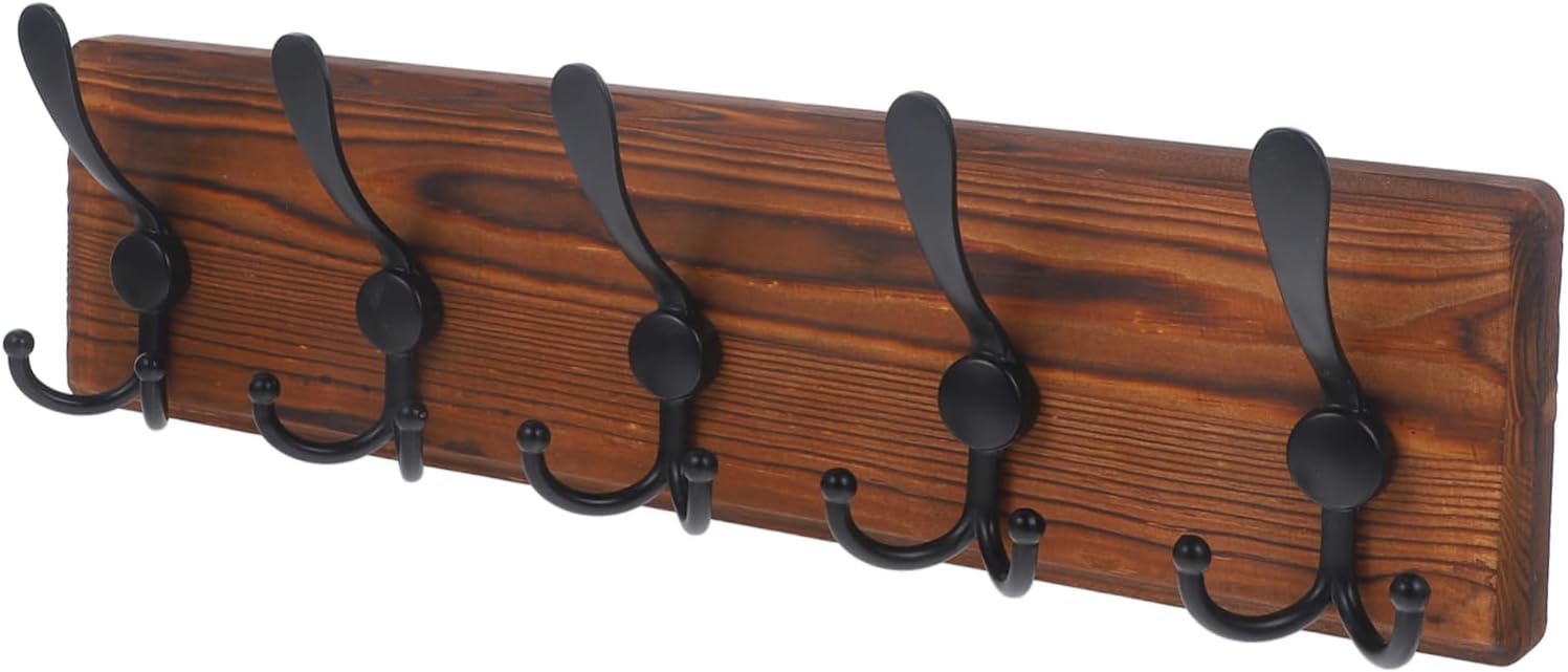 Rustic Wall-Mounted Key Organizer and Coat Rack Heavy-Duty Hook for Hallway Versatile Holder for Keys Hats and Towels Stylish Wooden Design
