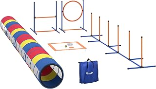 PawHut Dog Agility Training Equipment 12-Piece Adjustable Hurdle & Ring | Dog Obstacle Course, Backyard Set, 4 Tunnels, Weave Poles, Pause Box, Treat Bag, Bowl, Carrying Bag, Indoor Outdoor Use