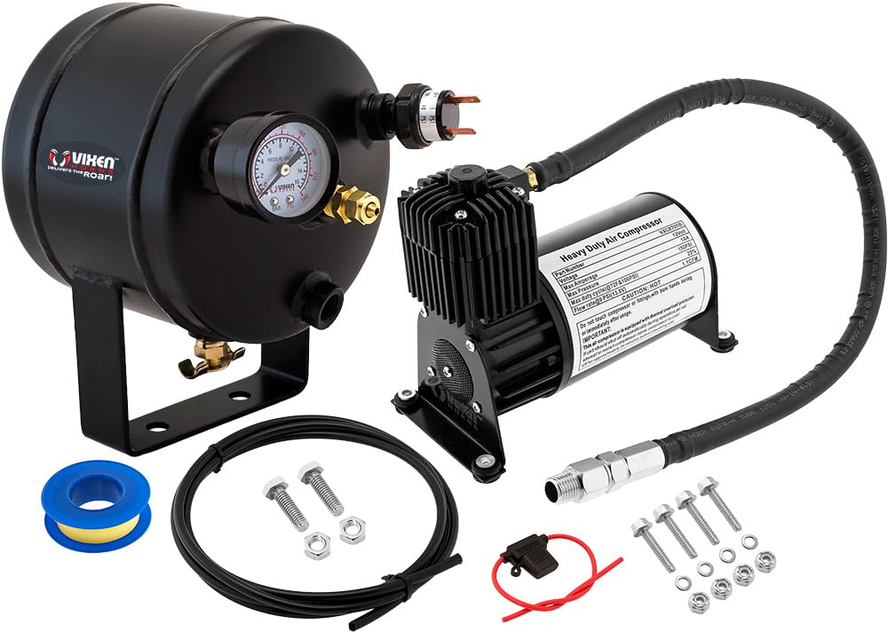 Vixen Horns 0.5 Gallon (2 Liter) Train/Air Horn Tank with 150 PSI Compressor Onboard System/Kit 12V VXO8705B