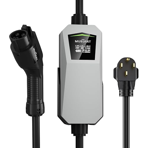 40 Amp Level 2 EV Charger for Home, 240V Electric Vehicle Charging Station with NEMA 14-50 Plug, LCD Display, 21ft Cable, Outdoor Rated, SAE J1772 Compatible