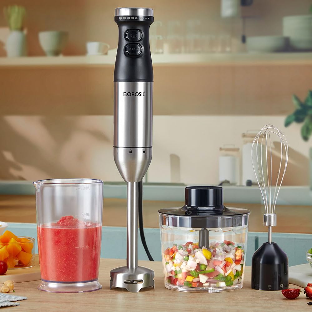 Borosil SmartBlend Hand Blender with Chopper & Whisker | 750ml Beaker & 500ml Chopper | BIS Approved Made in India | Variable Speed Control | SS 301 Blade & Detachable Blending Rod | 2 Years Warranty-image-32