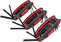 Amazon Basics Folding Hex Key Set 3-Pack: Metric, SAE, TORX Sizes, Durable Chrome Vanadium Steel Allen Wrenches