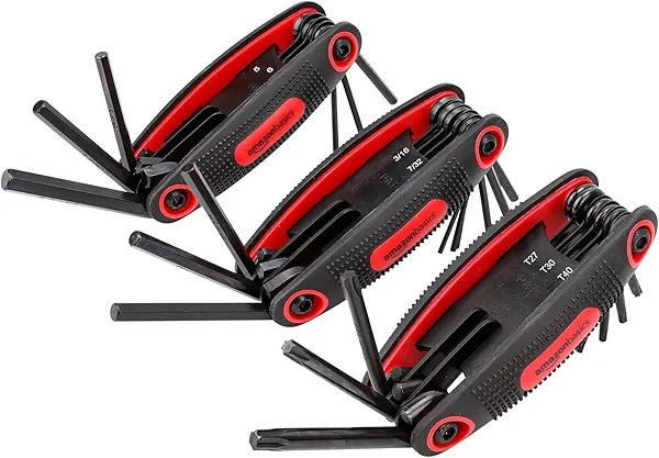 Amazon Basics Folding Hex Key Set, Metric, SAE, and Star Sizes, 3-Pack