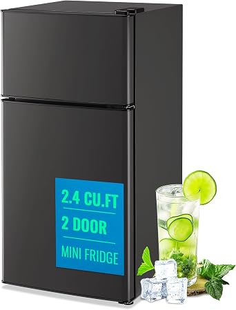 2.4 Cu.ft Fridge Dual Door Refrigerator with Freezer Dorm Fridge for Personal Senven Temp Gear Suit for Apartment, Bedroom, Rv Dark Gray