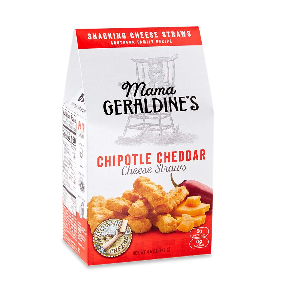 Mama Geraldine's Chipotle Cheese Straws - 4.5 oz Box (12 Pack) - Spicy & Savory Baked Cheese Snacks