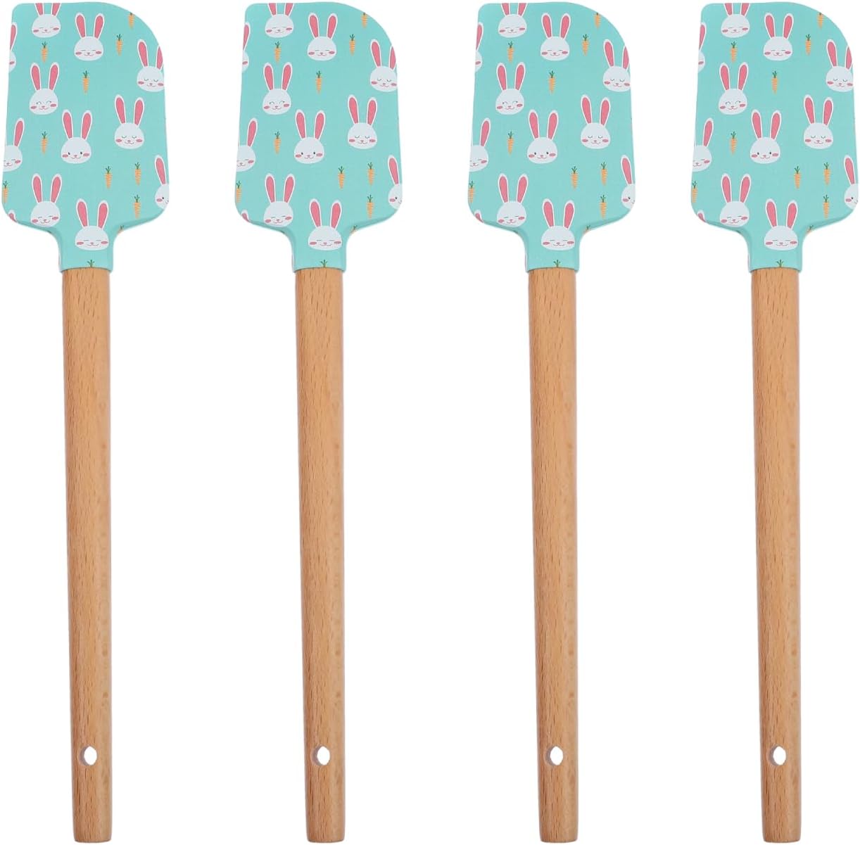 Luxshiny Easter Silicone Scraper Set, 4 Pack Multiuse Baking Spatulas Kitchen Jar Scrapers for Holiday Baking Dough Spatula with Hanging Hole 8.85 Inch