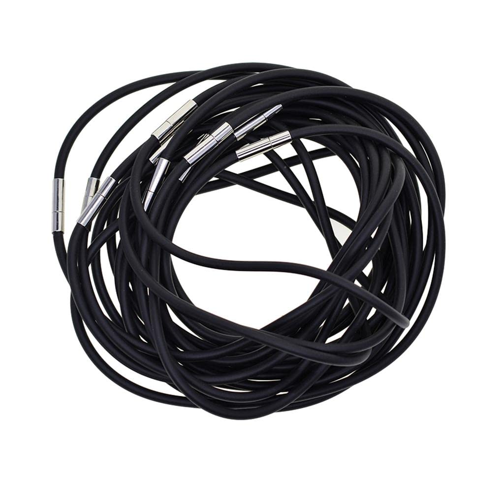 Perfeclan Unisex Black 10 Strands 18-22 Inch 3Mm Rubber Necklace Rope Chain Jewelry Making, With Clasps,Diy Jewelry Making Accessories, 45Cm