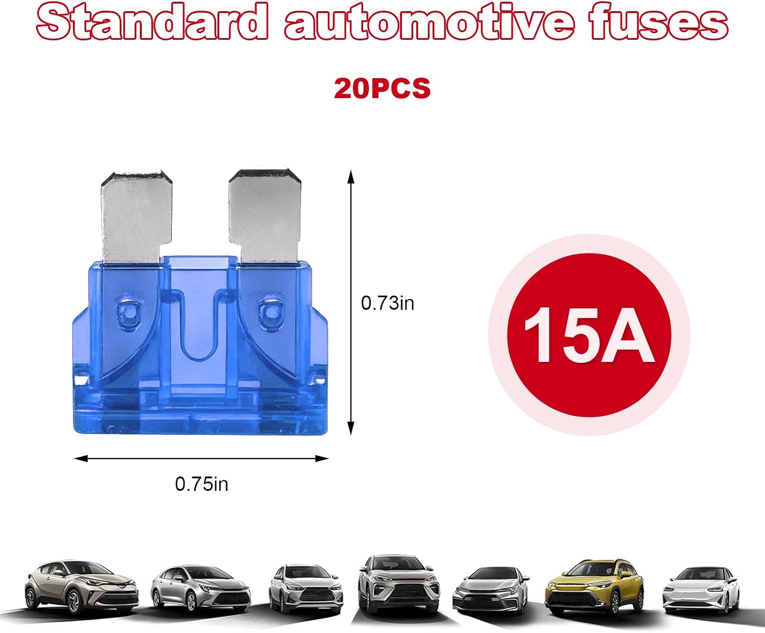 20 PCS 15 Amp Standard Car Fuses, 15A Mini Blade Style Automotive Fuses Replacement, Blade Fuse Kit for Car RV Truck Motorcycle Camper SUV Boat