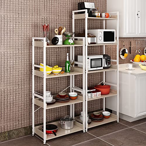 4Nm Open Shelf 5-Tier Industrial Bookshelf Storage Shelves Vintage Bookcase Standing Racks For Home Office Pantry Closet Kitchen Laundry - Natural And White #TOP4
