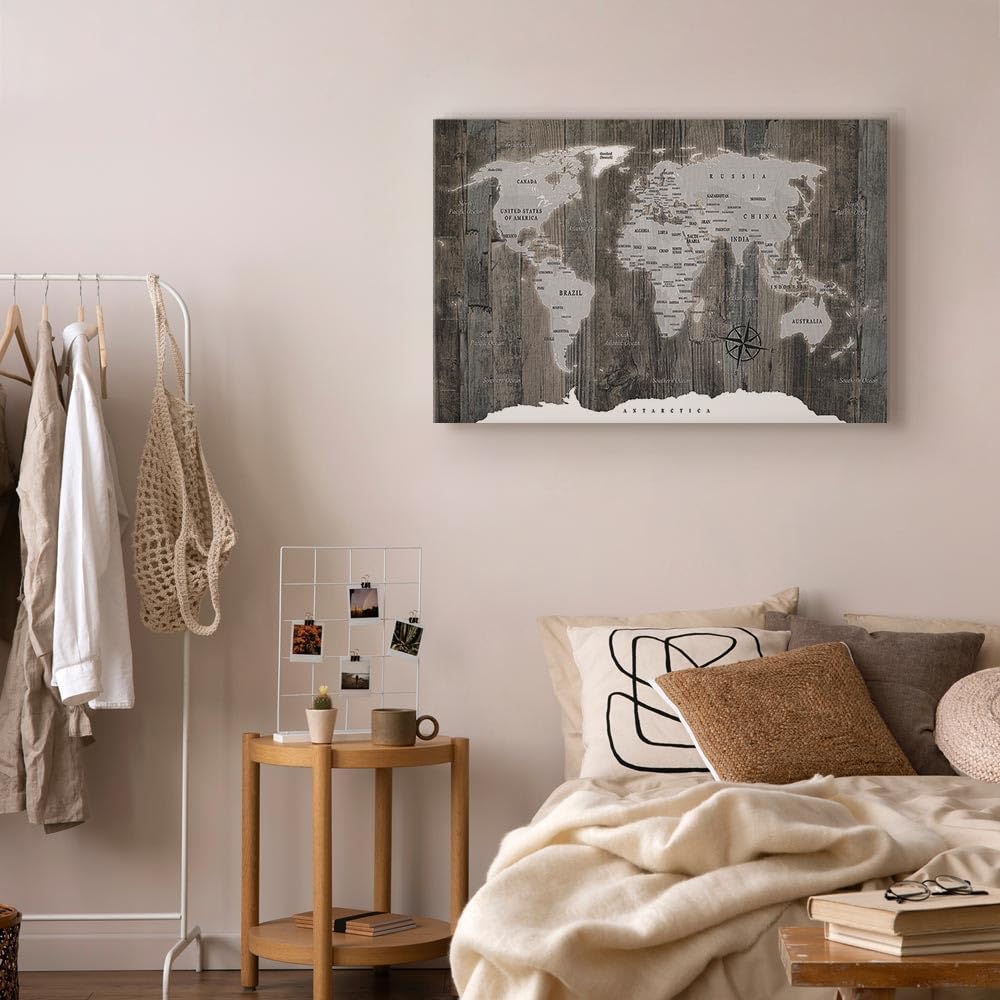B&D XXL - Grand Tableau Décoration Murale Chambre, Cartes Monde, 120x80 cm