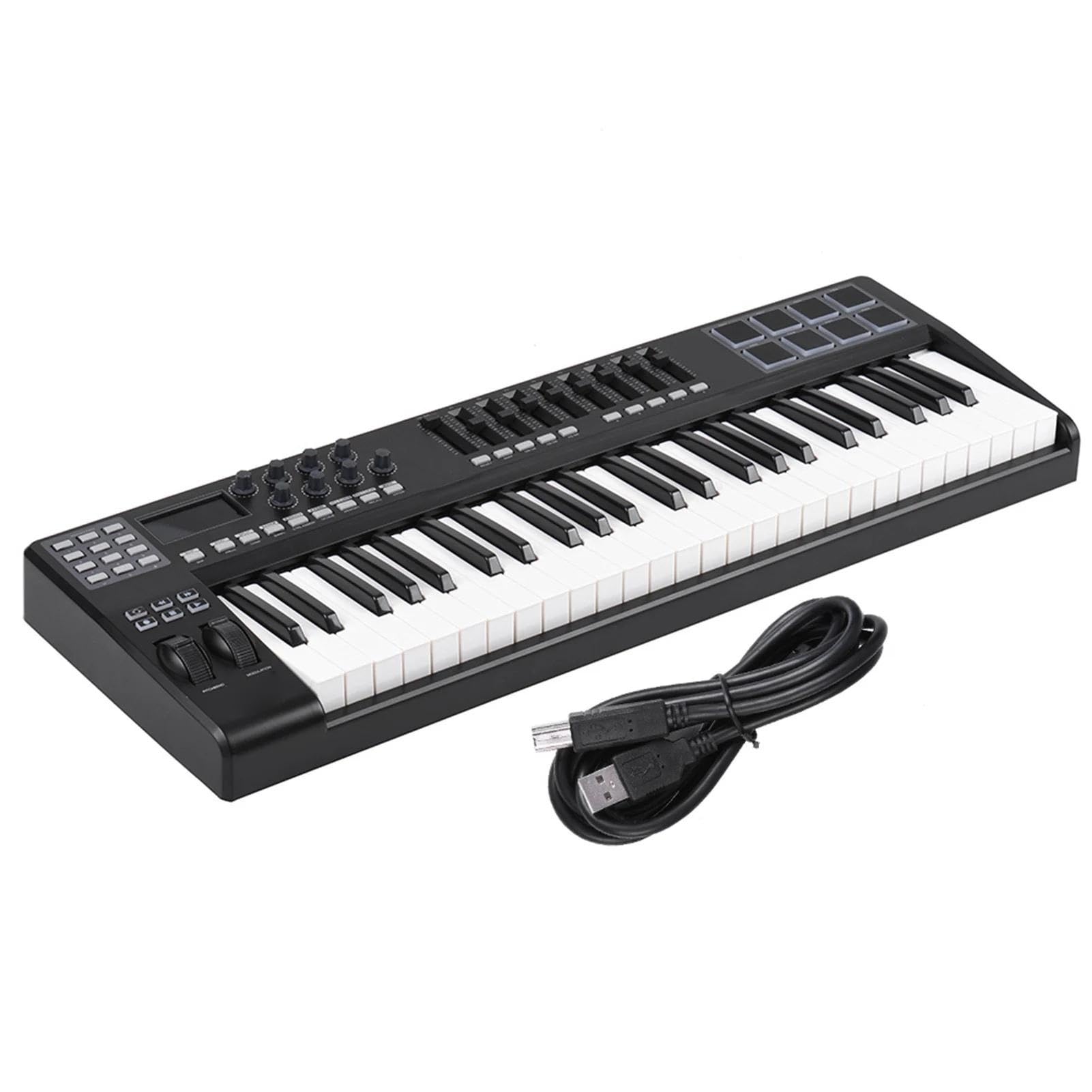 Tragbarer 49-Tasten-USB-Tastatur-Controller, 8 bunte RGB-Pads mit Hintergrundbeleuchtung, LED-Display mit USB-Kabel Tragbares Elektronisches Klavier
