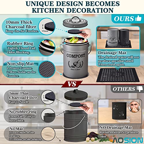 AOSION Balcão de Compostagem de Cozinha, Caixa de Compostagem Interna de 1,0 Galão com Tampa, Recipi