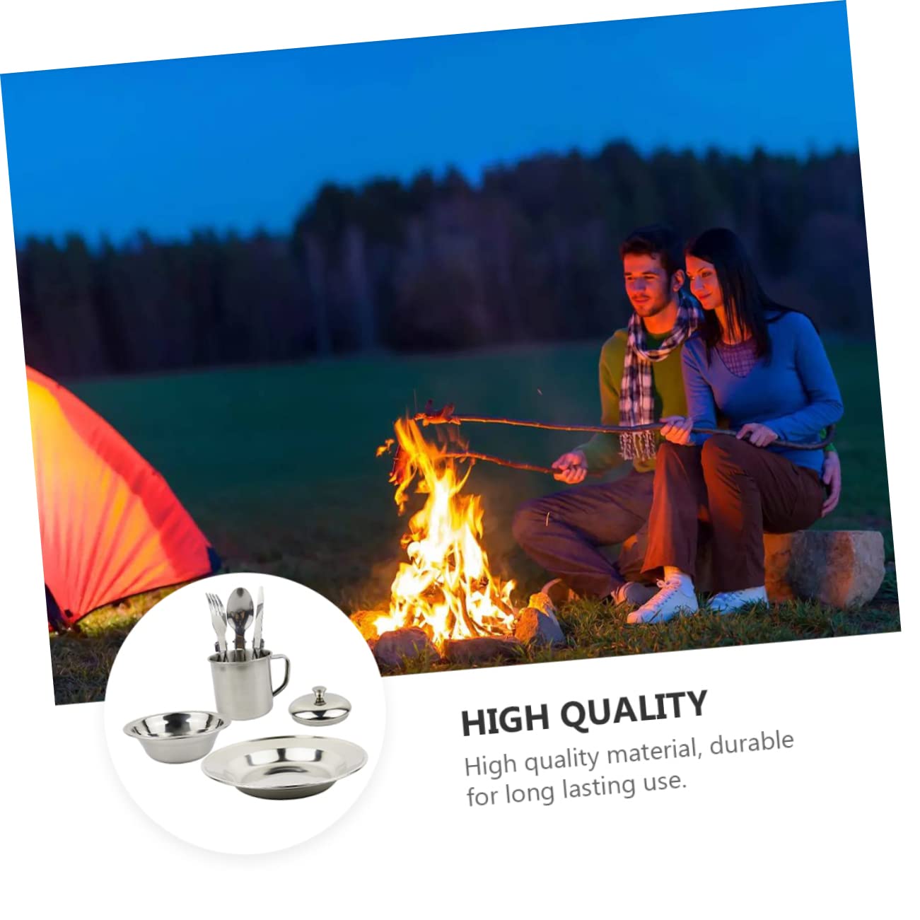 Abaodam Kit de Cuisinière de Camping Inoxydable de Vaisselle Portable pour Personnes pour Activités de Plein Air Barbecue