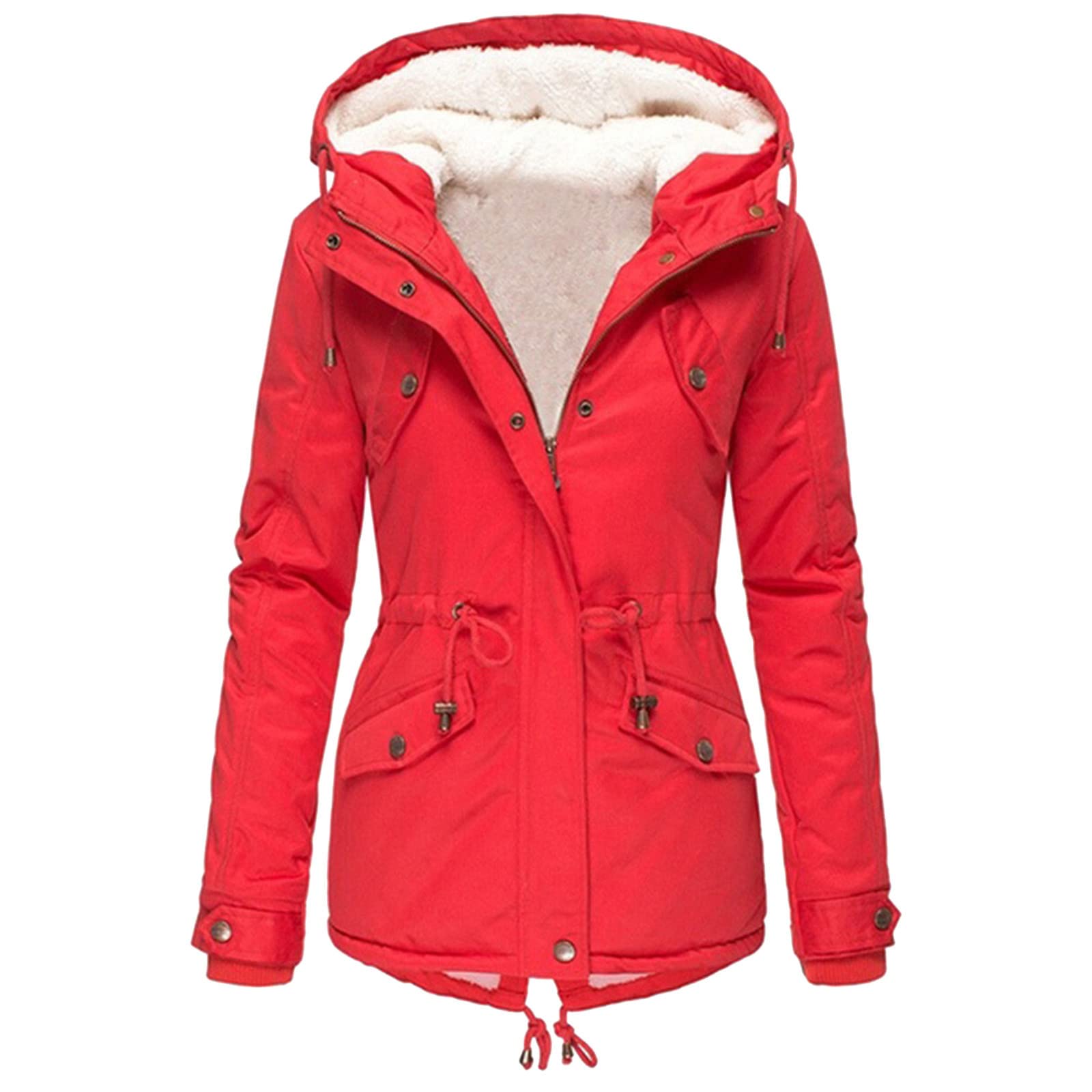 Generisch 2026 Abrigo de invierno para mujer de talla grande Chaqueta de mujer Ropa de exterior gruesa Abrigo con capucha forrado Abrigo cálido Trench para mujer (rojo, XXL)