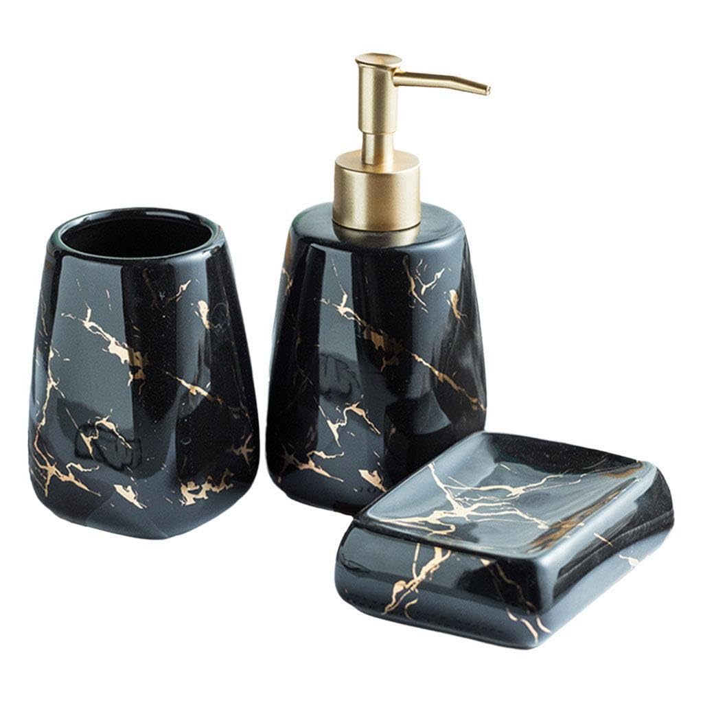 TWISAXC Makeover Bathroom With Beautiful Marble Pattern Accessories Set Includes Soap Dish Tumbler Liquid Pump Counter Countertop Resin Bathroom Kit