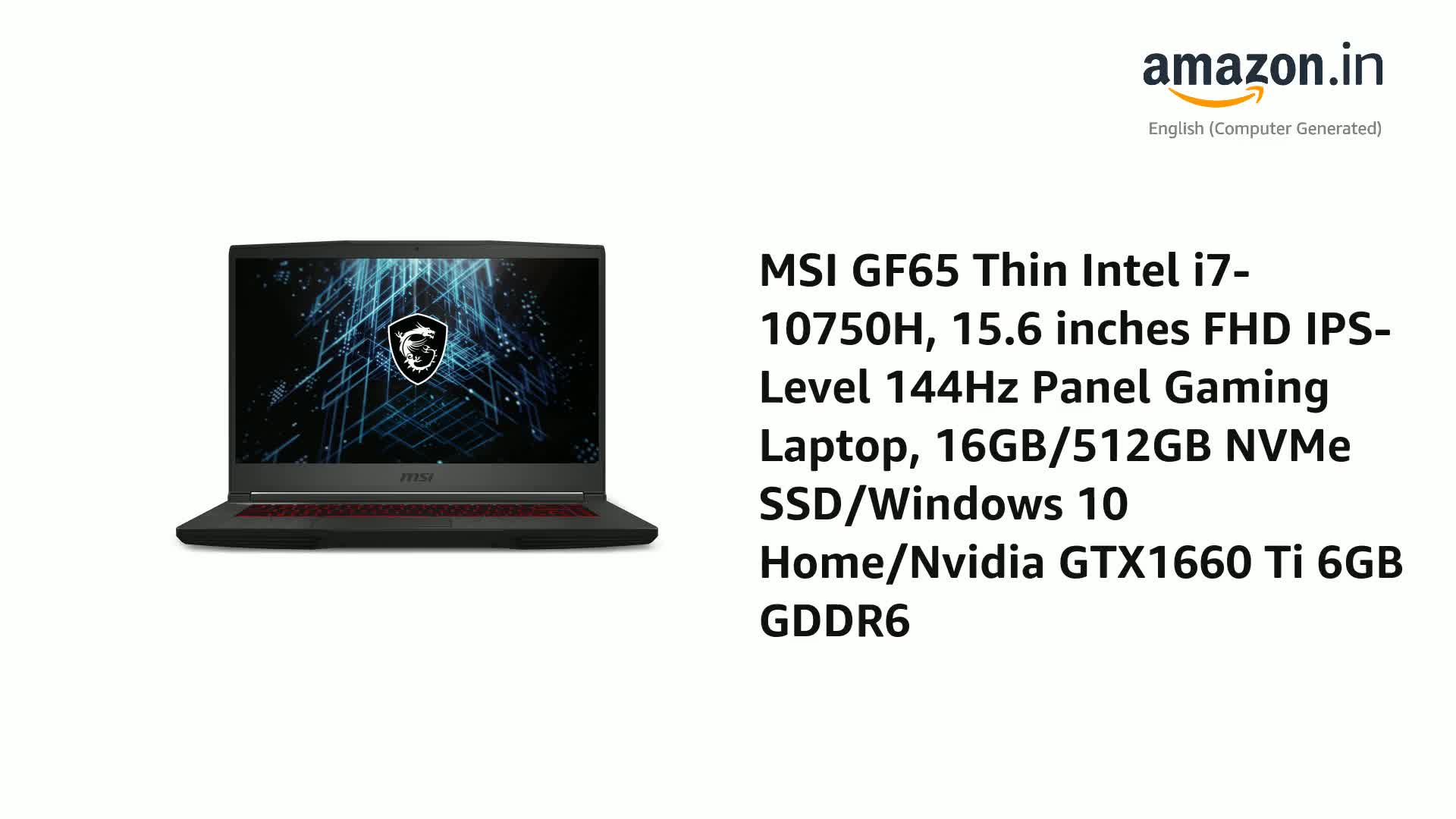 MSI GF65 Thin Intel i7-10750H, 15.6