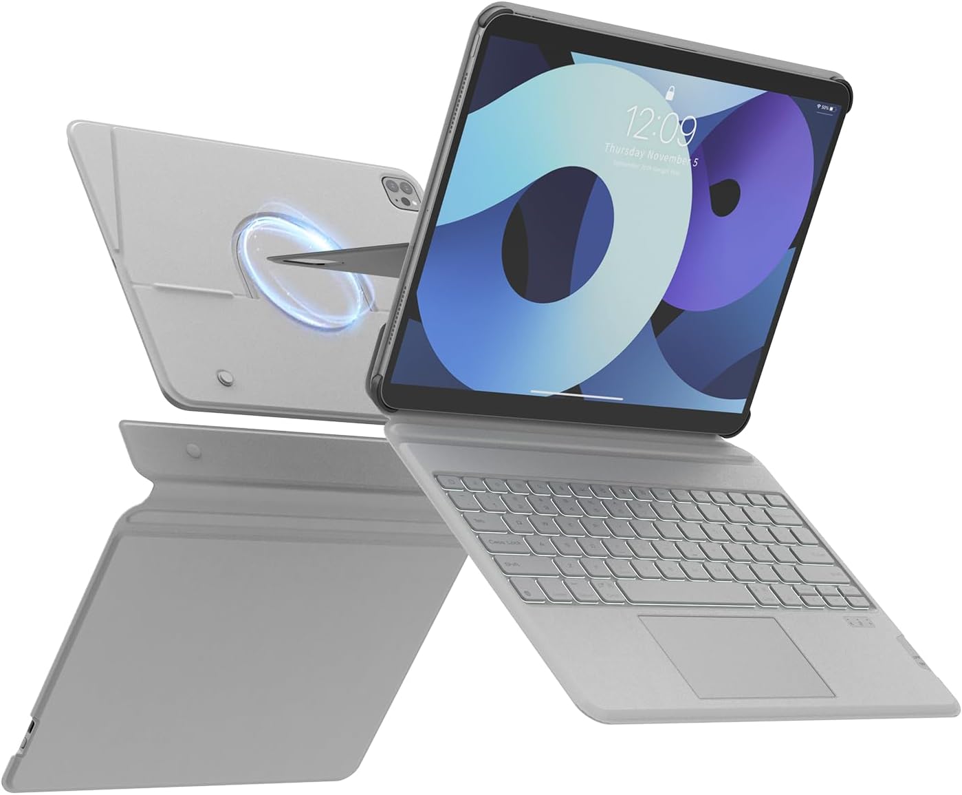 Nillkin Keyboard Case with Trackpad for iPad 10th Generation 2022 & 11th 2025, Bare Feel, Detachable 7 Colors Backlit Keyboard, 0-170° Adjustable Stand, Slim, Compatible for iPad 11 inch A16, Gray