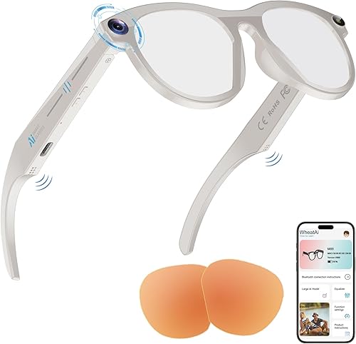 Vista 9 de Gafas Inteligentes con Cámara, Gafas AI, Gafas Bluetooth, Lentes Reemplazables, Batería de 48H para Viajes, Conferencias y Vlogging. Traducción