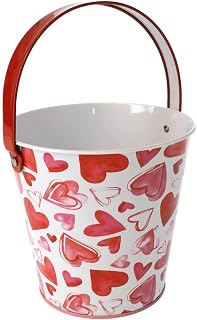 Valentine's Day Tin Pail, 5x5x4.75-in (Red & Pink Hearts)