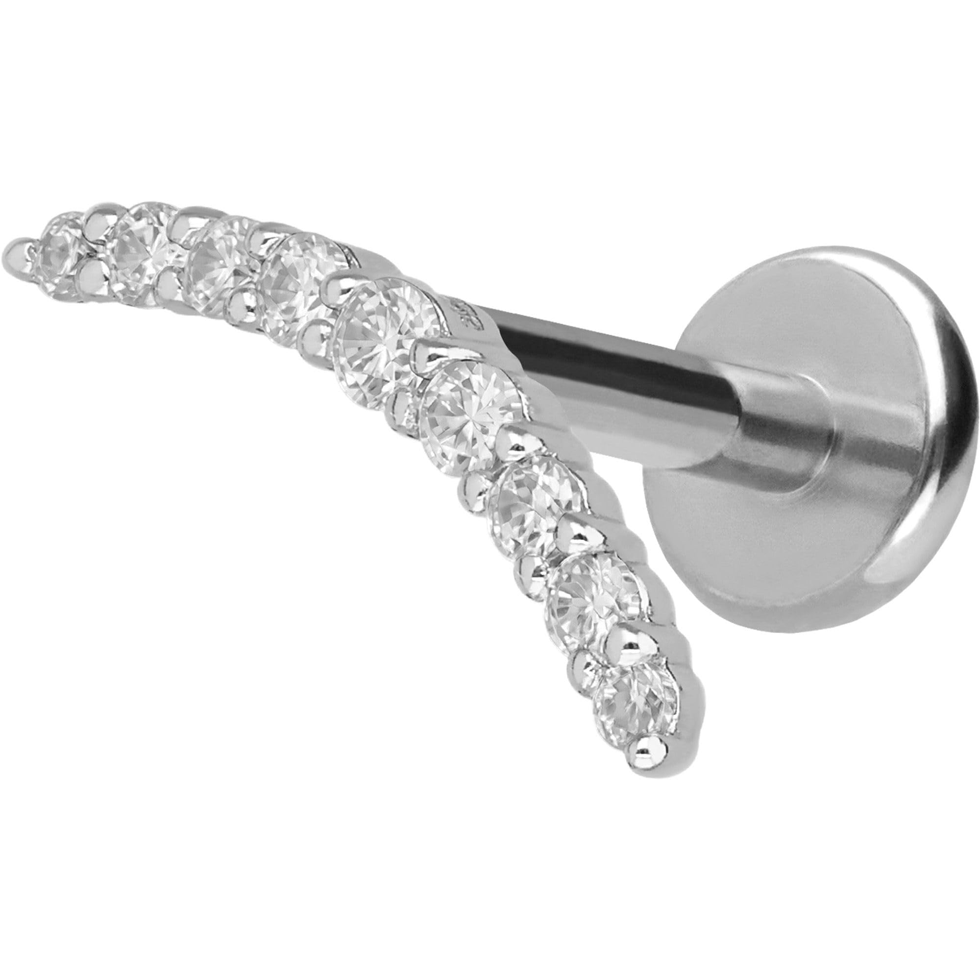PIERCINGLINE Piercing Stecker Titan Labret mit Innengewinde + 925er Silber Aufsatz MOISSANIT-BOGEN - Goldfarben, Silberfarben