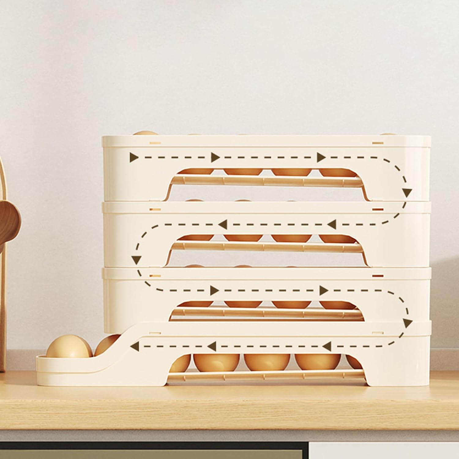 Egg Holder for Fridge, 2/3/4 Tiers Removable Auto Rolling Egg Dispenser for Refrigerator, Countertops, Kitchen, Space-saving Eggs Organizer Storage Rack