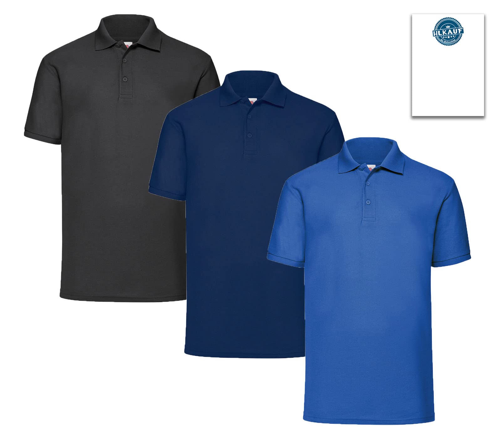 Fruit of the Loom Herren Poloshirt (3erPack) (3XL, 1x Schwarz + 1x Royal + 1x Navy + 1 HL Kauf Notizblock)
