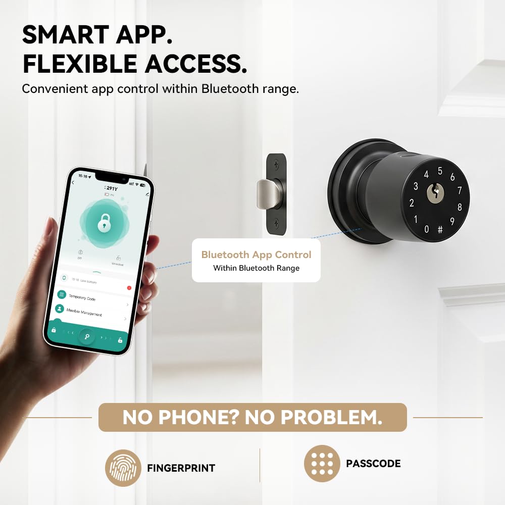 Smart Fingerprint Door Knob - Keypad & App Control -6