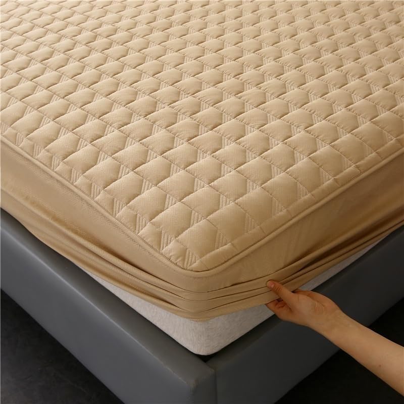 Protège-Matelas matelassé Silencieux, Couche absorbante imperméable, Conception ajustée avec Poche Profonde pour Matelas jusqu'à 28 cm (Kaki, 90 x 200 cm)