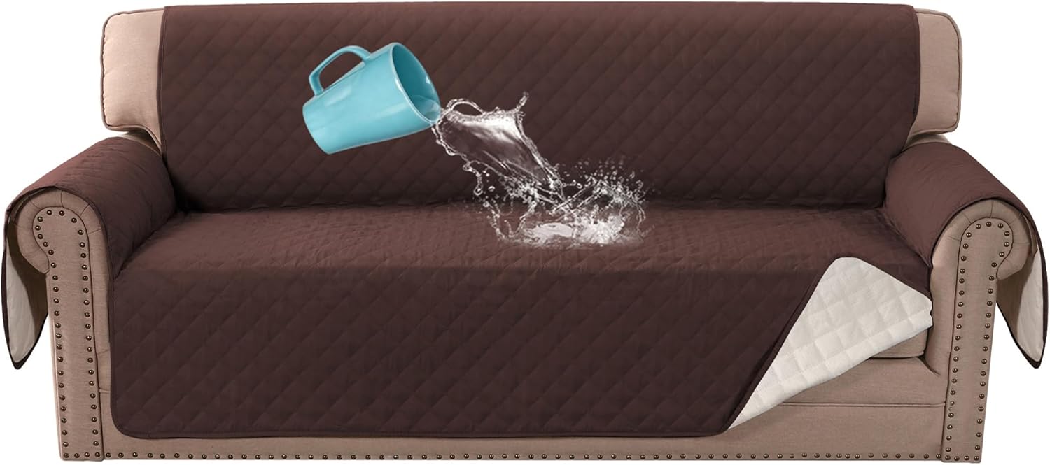 H.VERSAILTEX Couch Cover, Sofa Covers for 3 Cushion Couch, Dog Couch Cover Protector, Furniture Covers for Pets, 100% Waterproof Cover with Non-Skid Backing & Elastic Straps(Sofa, Chocolate)