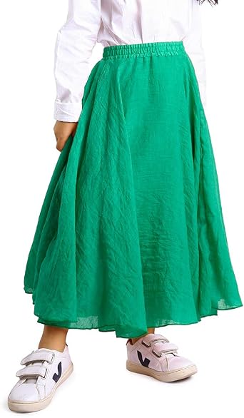 Phorecys Girls Long Skirt Cotton Fairy A Line Maxi Skirt | Elastic Waist,Breathable,Perfect for Summer,Beach,Ren Faire,Casual,Vacation