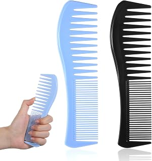 2-in-1 Plastic Comb, 2 Pack 2-Sided Plastic Hairstyle Comb with Wide and Fine Teeth All-Purpose Hair Combs, Double-Sided Barber Combs for Thin Thick Curly Straight Hair Men Women Combing Hairstyling