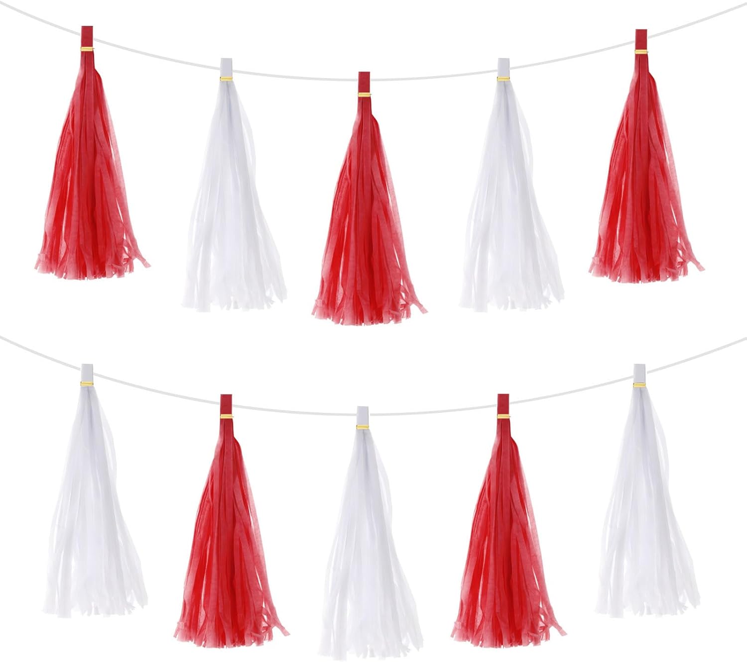 MECCANIXITY 20Pcs White,Red Tassel Garland Banner with Rope Tissue Paper Tassels Party DIY Kits for Anniversary Wedding Birthday Party