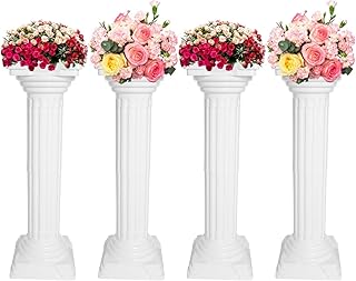 Elegant 4Pcs Roman Column Set - 34 Inch Plastic Greek Column Statues with Flower Pot Pedestal Stands for Wedding Decoration