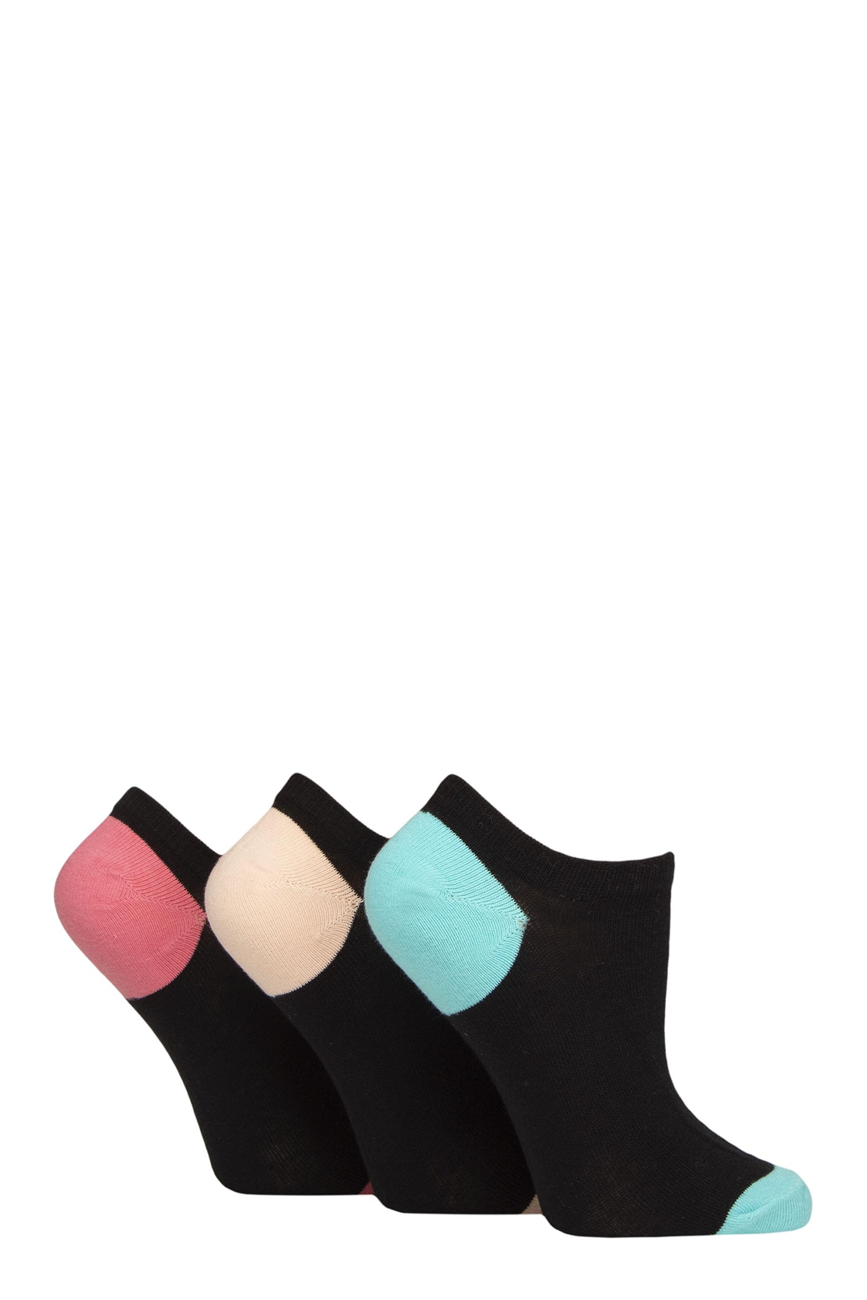 Pringle Of Scotland Women's Black Turquoise / Peach Pringle Plain Cotton Secret Socks Pack Of 3 (Uk, Numeric, 4, 8, Regular, Regular, Black Turquoise/Peach)