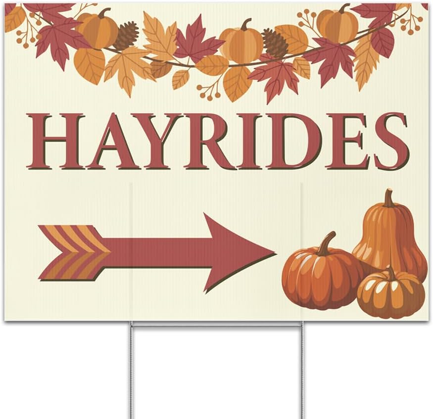 Fall Themed 24x18" Double Sided Outdoor Yard Signs, with Metal Stake Printed Plastic Autumn Lawn Signs (Leave The Leaves)
