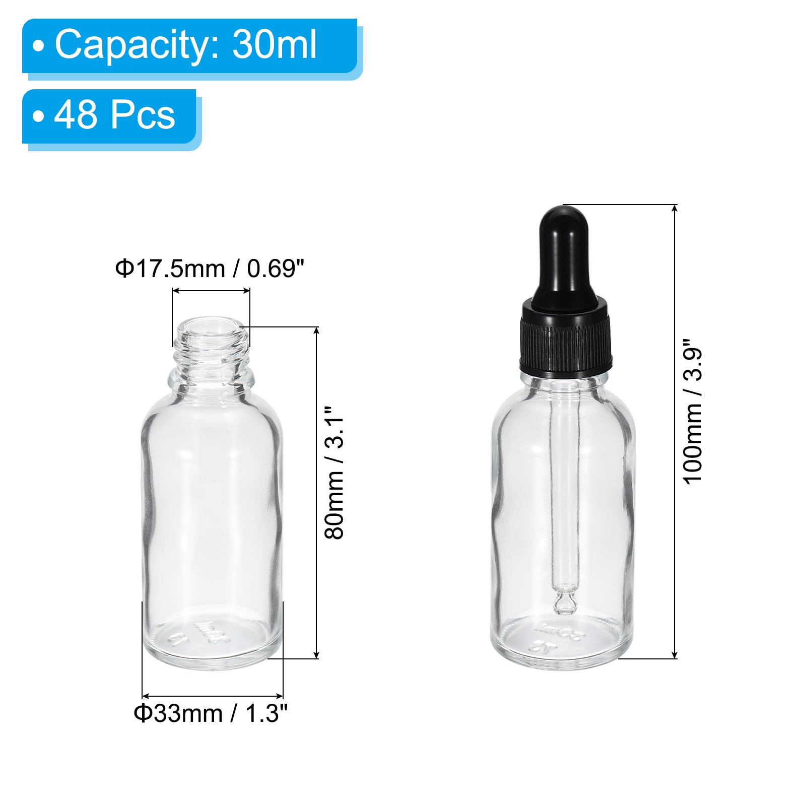 PATIKIL Flacone Con Contagocce In Vetro Da 30ml 48Pezzi Contenitore Stagno Per Campioni Di Oli Essenziali Profumi Liquidi Per Conservazione Casa Viaggio Trasparente