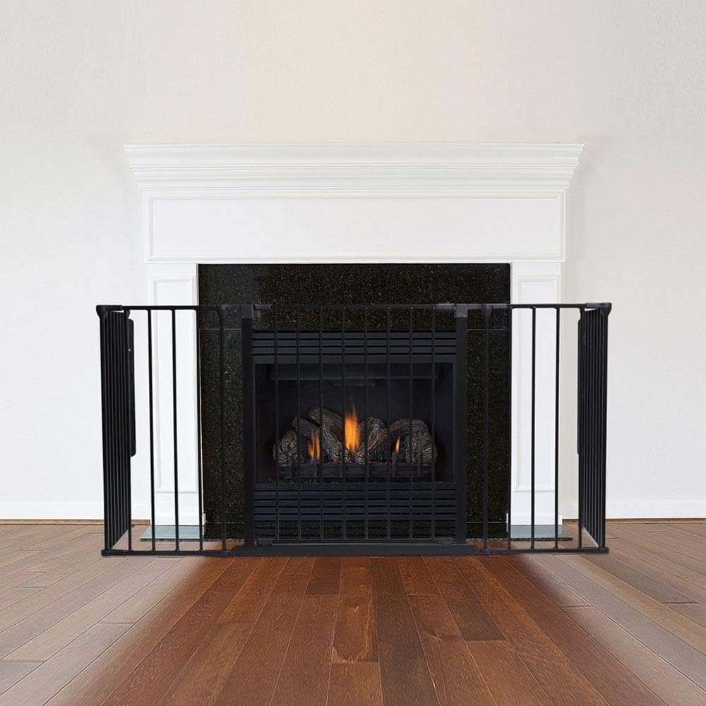 Safetots Black Multi Panel Fire Surround, Deep X 138Cm Wide, 70Cm Tall, Child And Pet Fire Safety, Baby And Toddler Fire Guard, Safety Barrier For Fireplaces, Easy Installation 51Cm