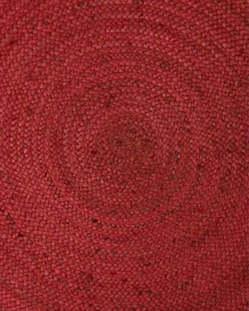 Tapis Rond tressé à la Main en Jute de Style bohème pour Salon, Couloir (Rouge, 60 x 60 cm)