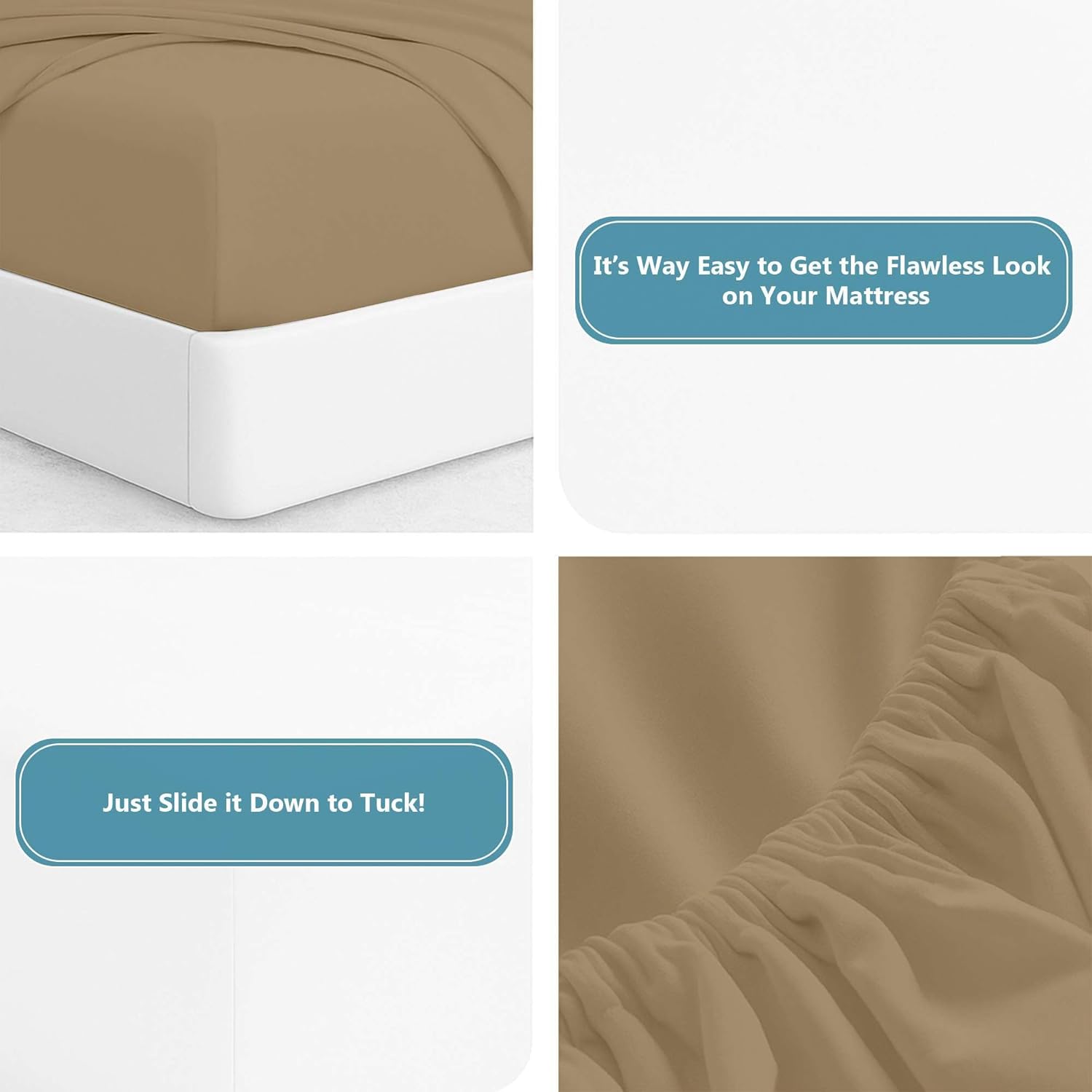 Ready To Rest 100% Egyptian Cotton Queen Sheet Set - 4 Piece Sheets with 15" Deep Pocket, Soft & Comfy, 1 Fitted Sheets + 1 Flat Sheet & 2 Pillowcases (Taupe Solid)